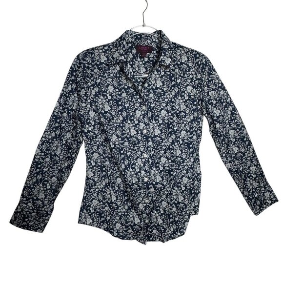 J.Crew Liberty London womens Size 2 Slim Perfect Shirt Floral Navy Button-Up - Picture 7 of 7